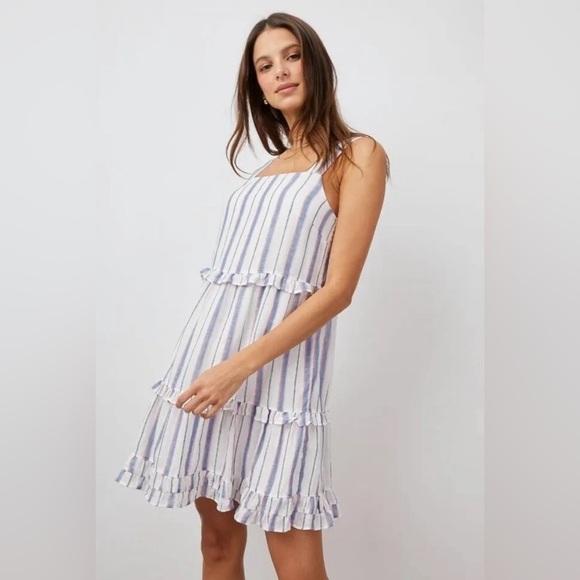New  RAILS Sandy Dress Tahiti Stripe linen rayon‎ L B4 - Picture 1 of 9